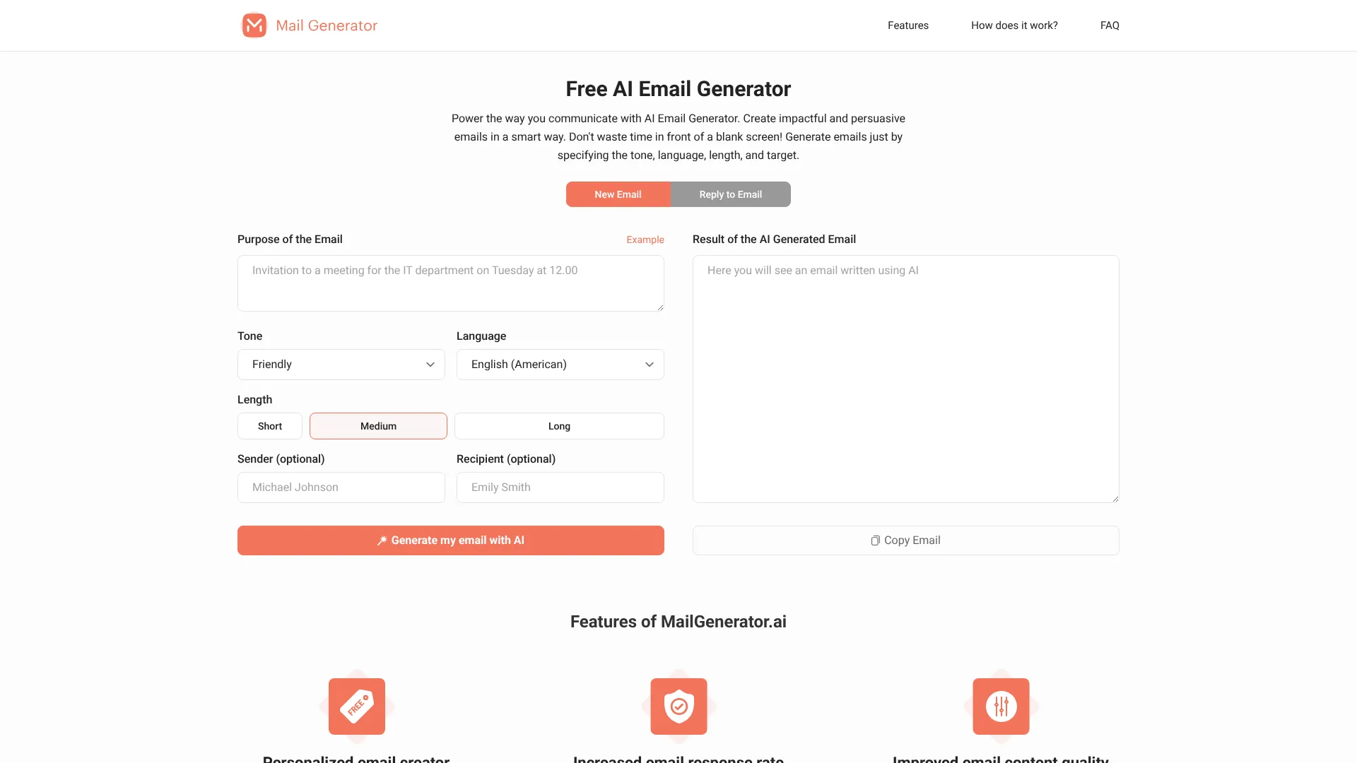 Free AI Email Generator | i10X