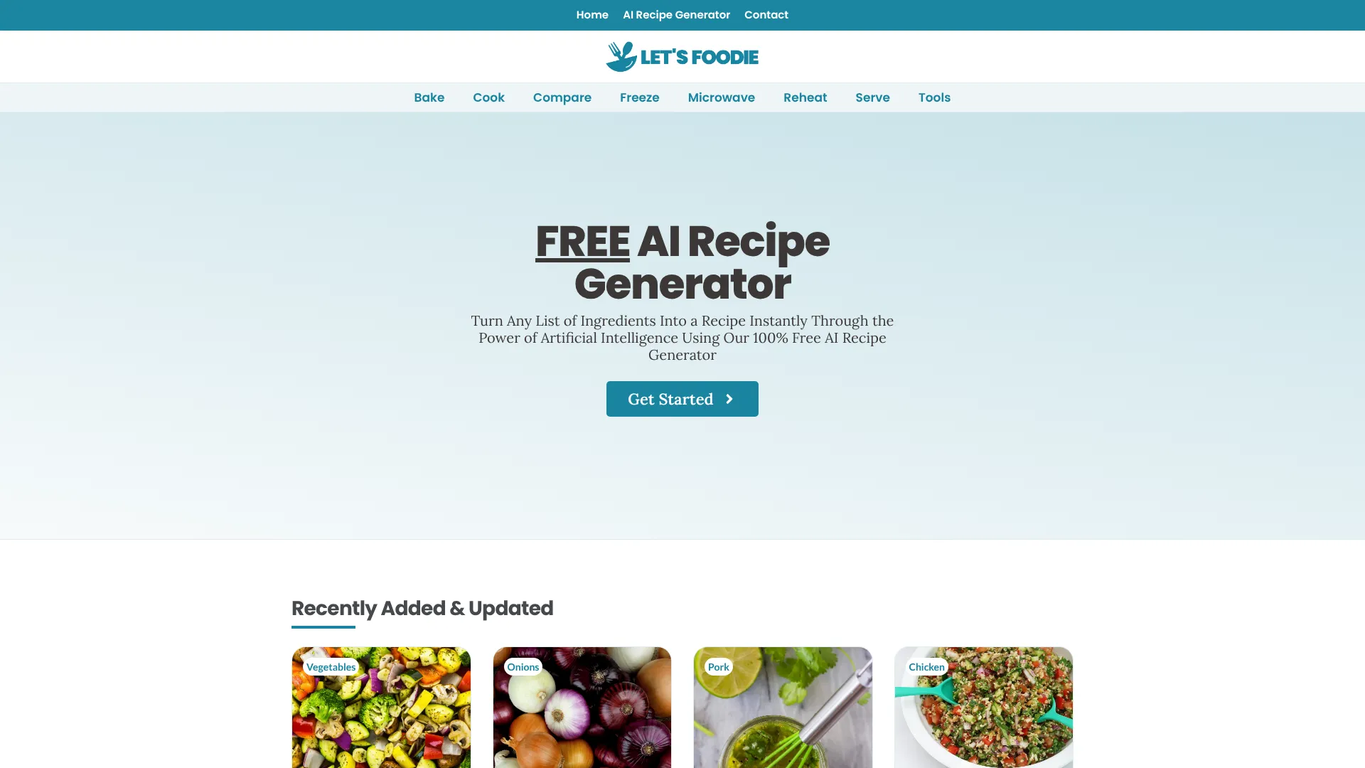 LetsFoodie AI Recipe Generator | i10X